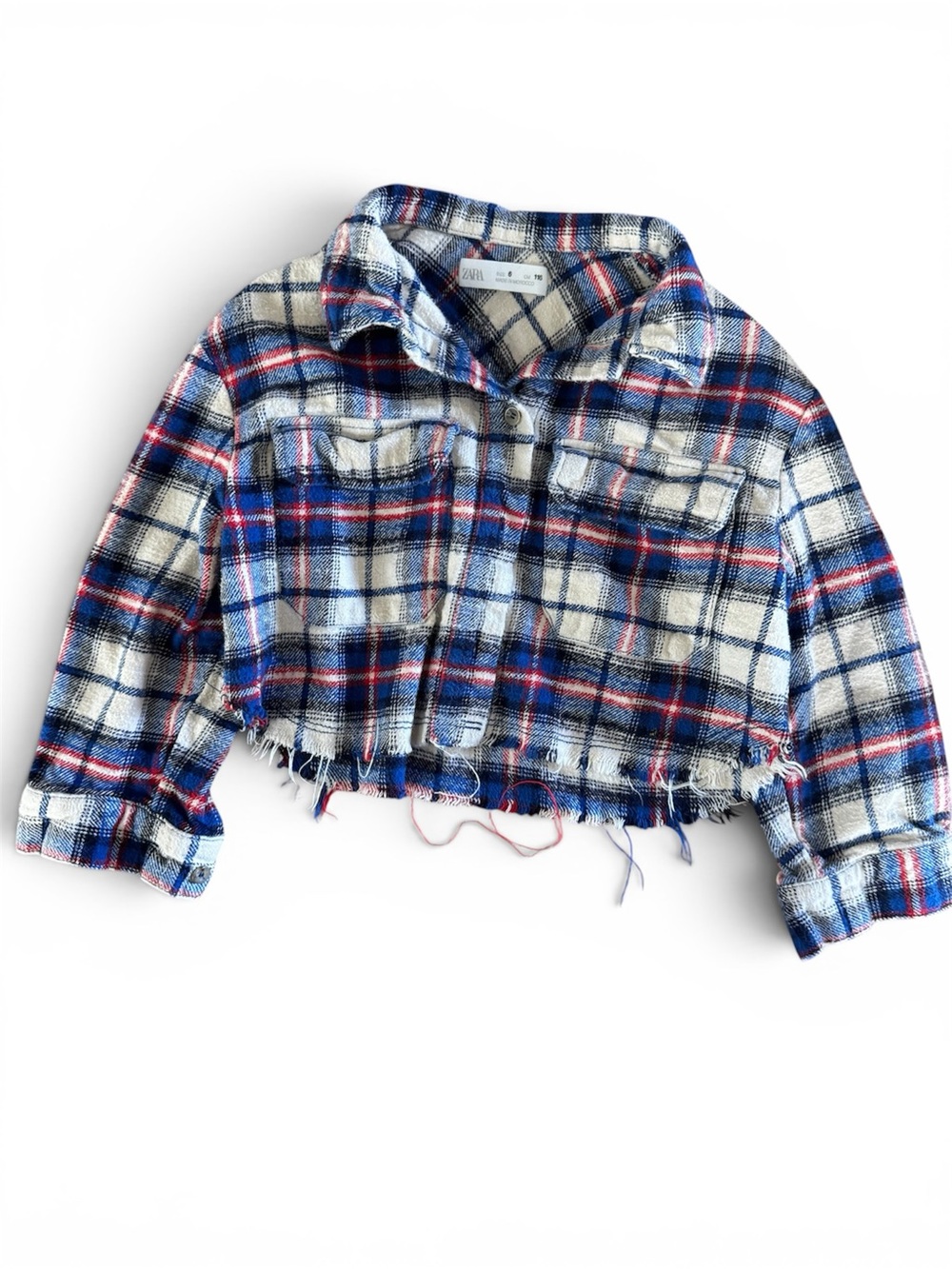 Girls Zara Plaid Cropped Shacket Sz 6